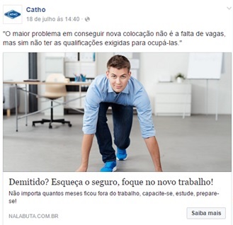 exemplo de anúncio de Facebook Ads Nalabuta.com.br - Catho